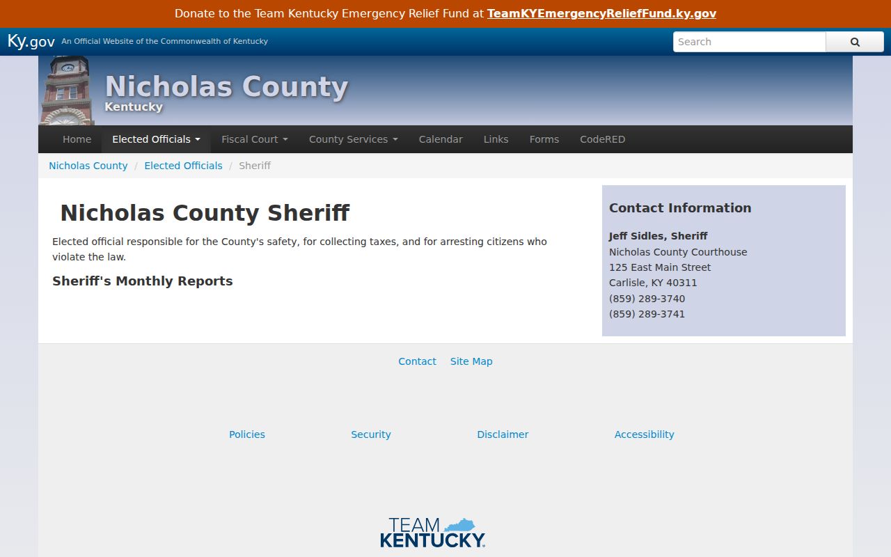 Nicholas County arrest records sheriff contact page
