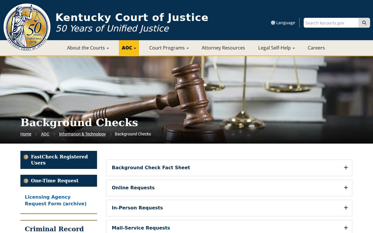Nicholas County criminal history AOC background check page